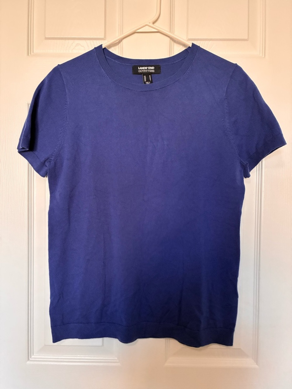 Lands’ End Outfitters Women's Knit Sweater Top Short Sleeve Crew Neck Blue Sz M